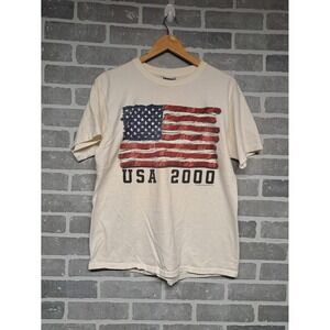 Vintage‎ 2000 Genuine Sonoma USA American Flag White Graphic T-Shirt Size Large